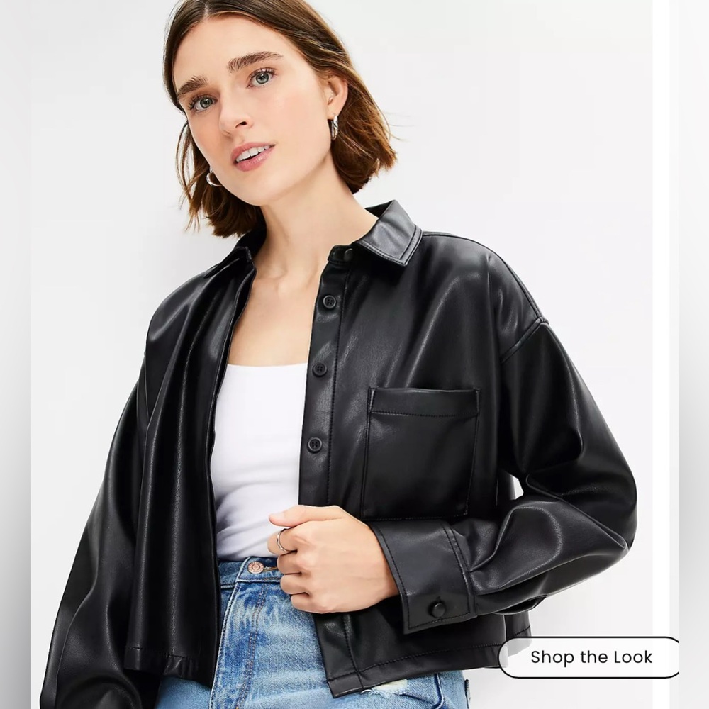 LOFT Faux Leather Crop Button Up